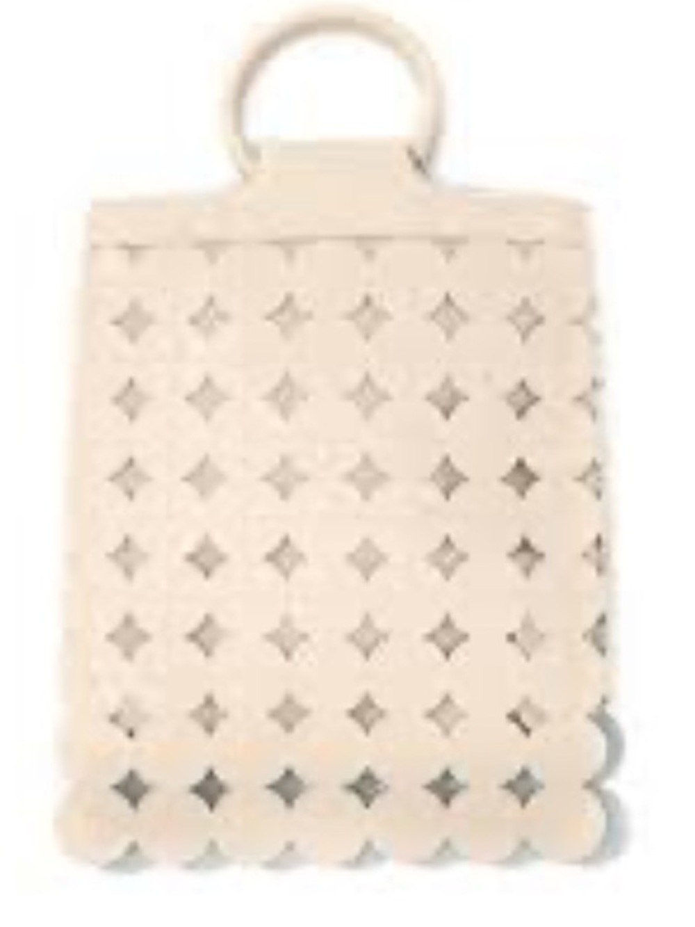 Cream Faux Leather Scallop Laser-Cut Top Handle Bag